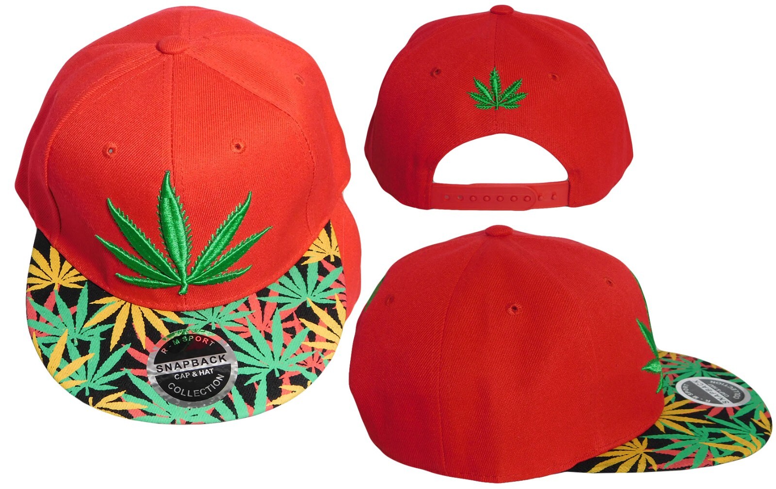 Cannabis Marijuana Weed Pot Leaf Red Polyester Adjustable Embroidered Cap Hat