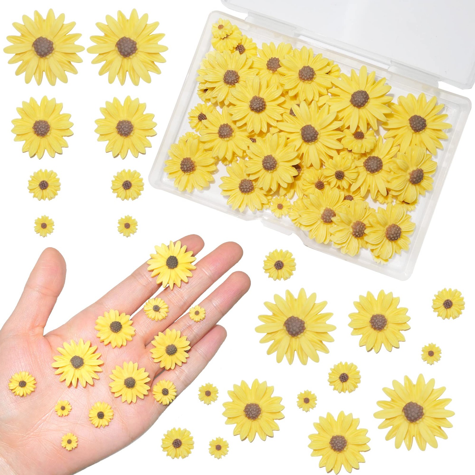 50 PCS Resin Sunflower Craft Small Flatback Yellow Daisy DIY Decor No Hole