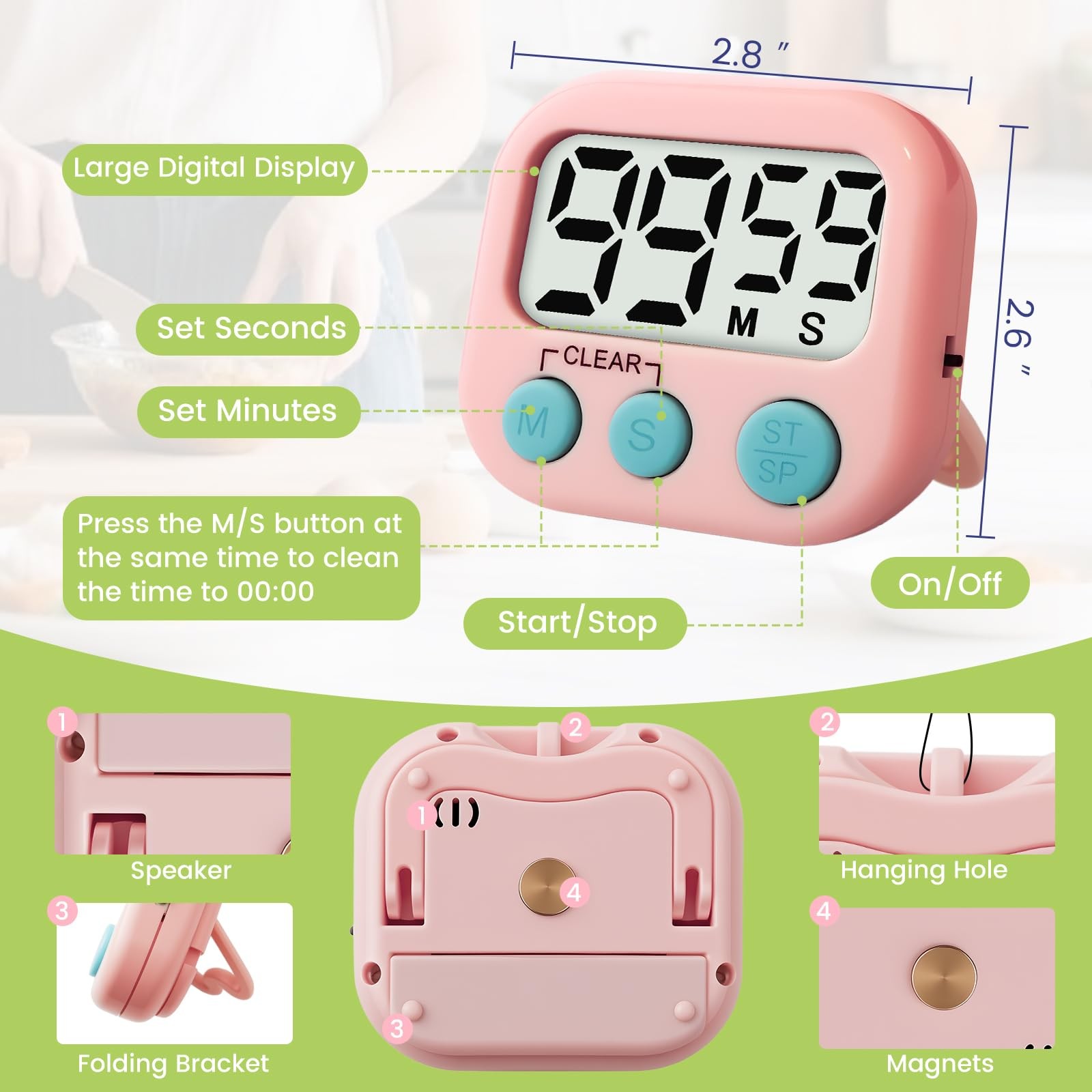 2 Pack Digital Timer Magnetic Kitchen Timers for Cooking Teachers Classroom