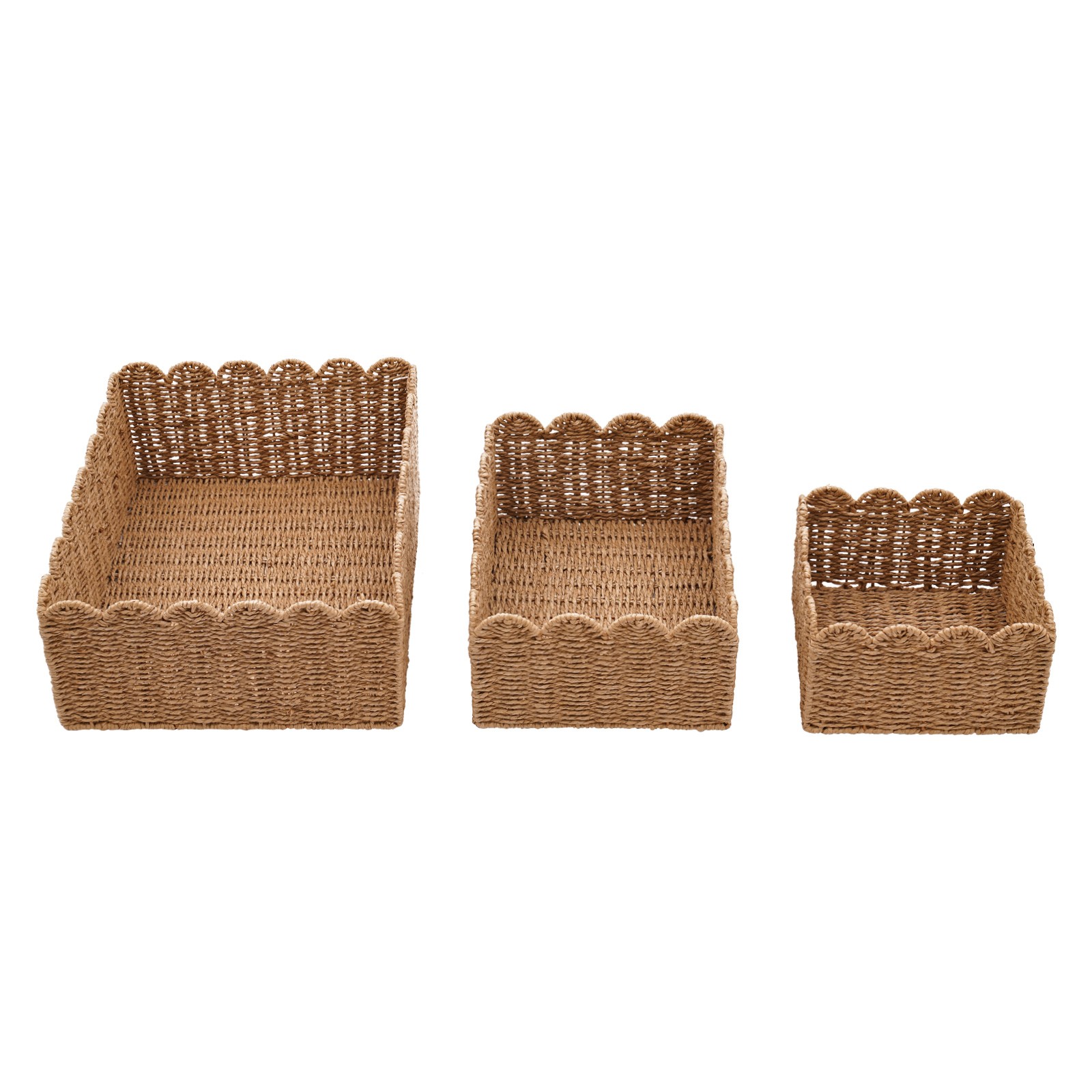 3-Piece Woven Storage Baskets Set Brown Rectangular Baskets for Desktop Organize