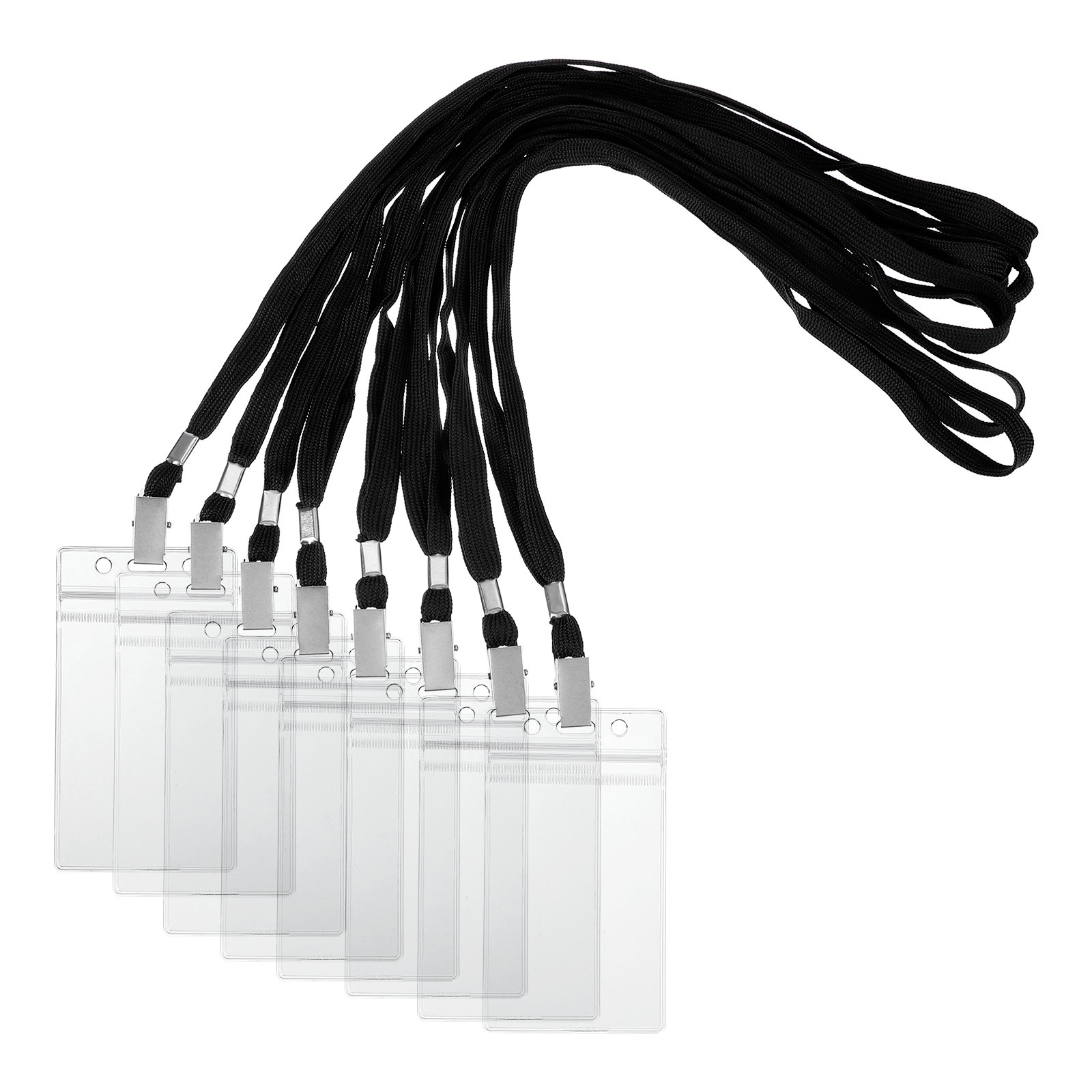 50 Set Name Tag Holders with Lanyard for Office, Black(3x2 Inch)