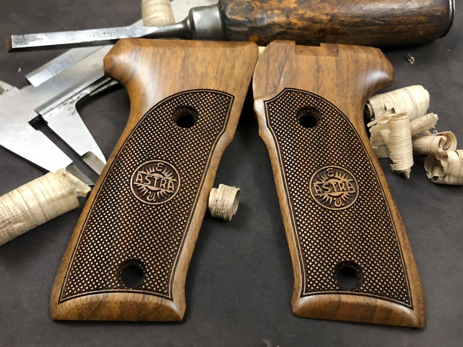 Astra A80, A90, A100 Walnut Wood Grips. Checkered. US Based Seller.