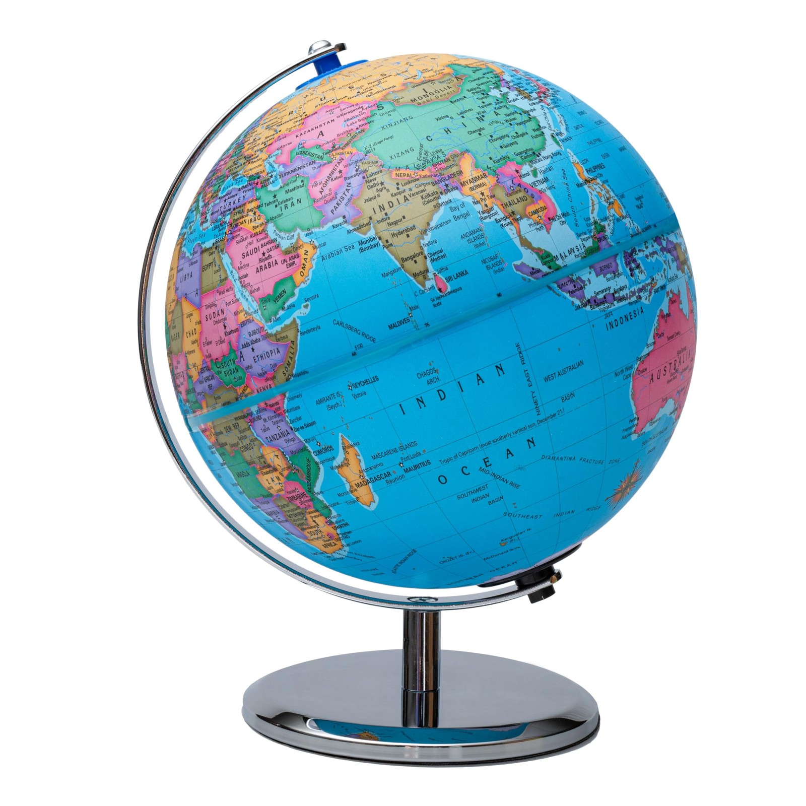 8"/20cm Interactive Illuminated Political Globe with Chrome Base, Riser and S...
