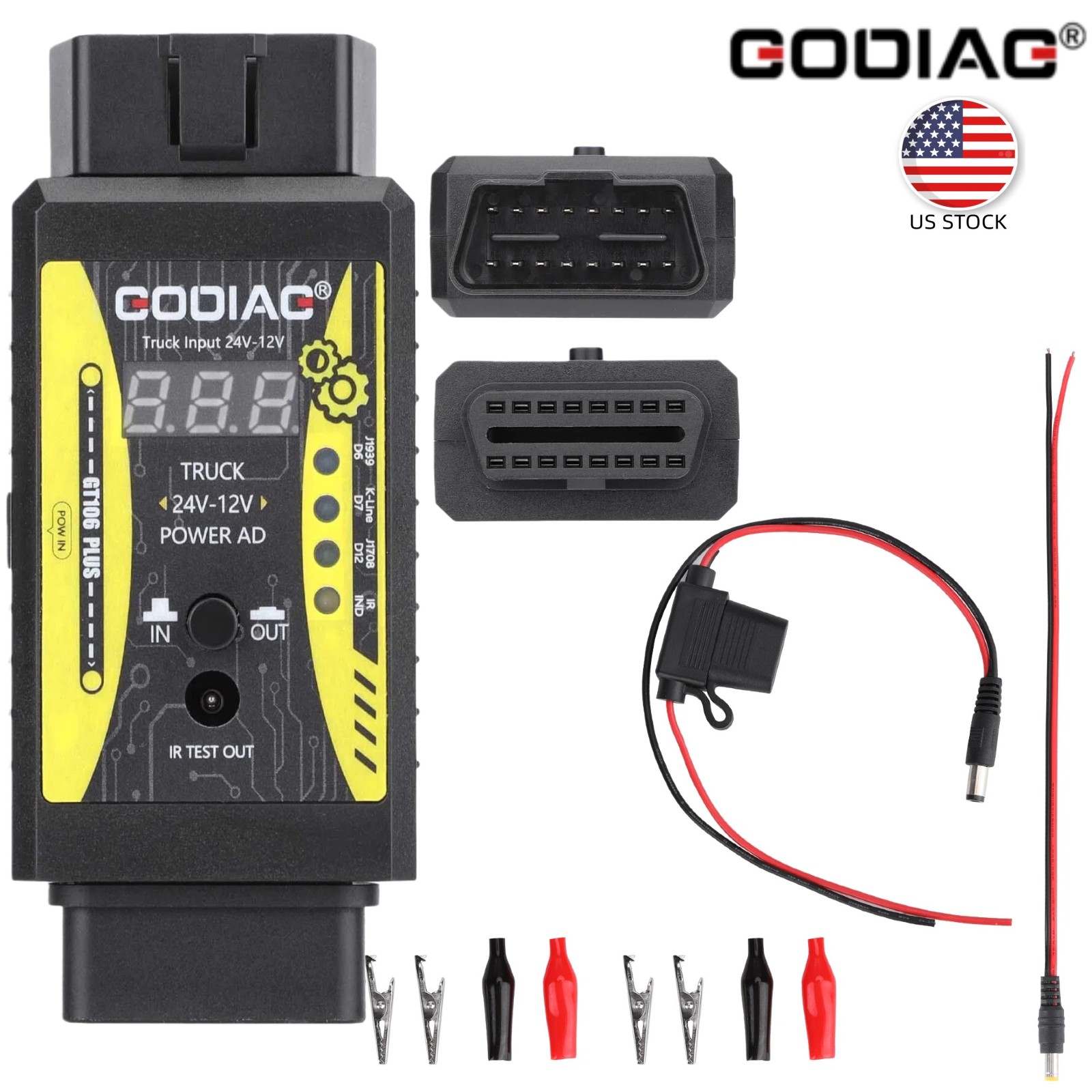 GODIAG GT106 PLUS 24V to 12V Heavy Duty Truck Adapter Fuel Injector Clean & Test