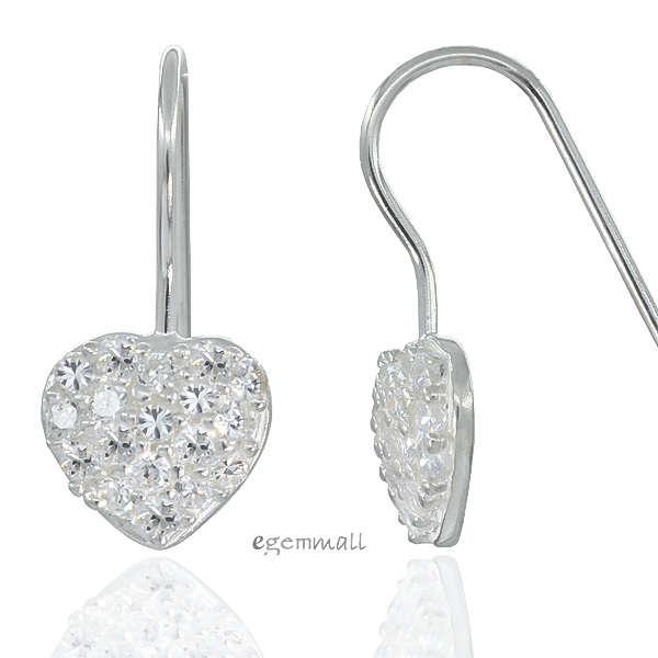 Sterling Silver Heart French Hook Earrings with Clear CZ #53153