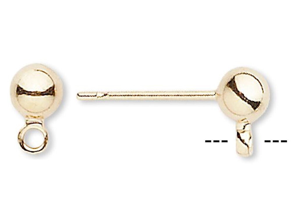 Earstud, Gold Plated Brass and SS 4mm Ball Earrings with Closed Loop