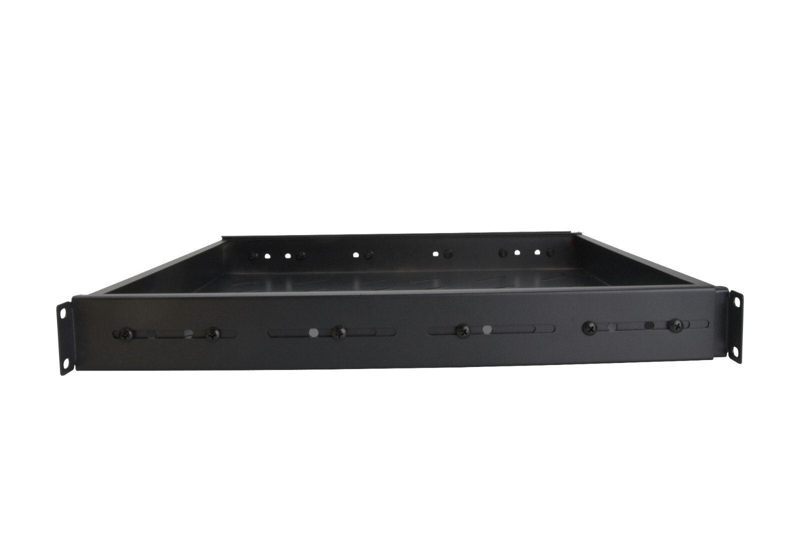 1U 19" Black 4-Post Vented Fixed Server Shelf Rack Mount, Adjustable 16in - 37in