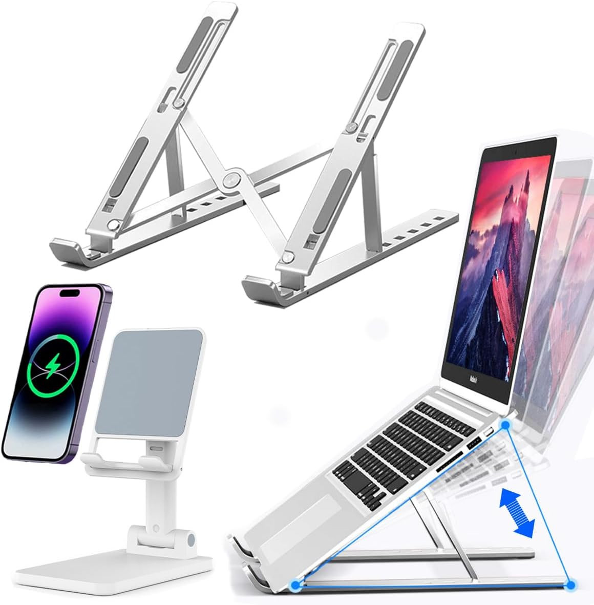 KLAQQED Portable Aluminum Laptop & Phone Stand, Adjustable, Foldable, Ergonomic,
