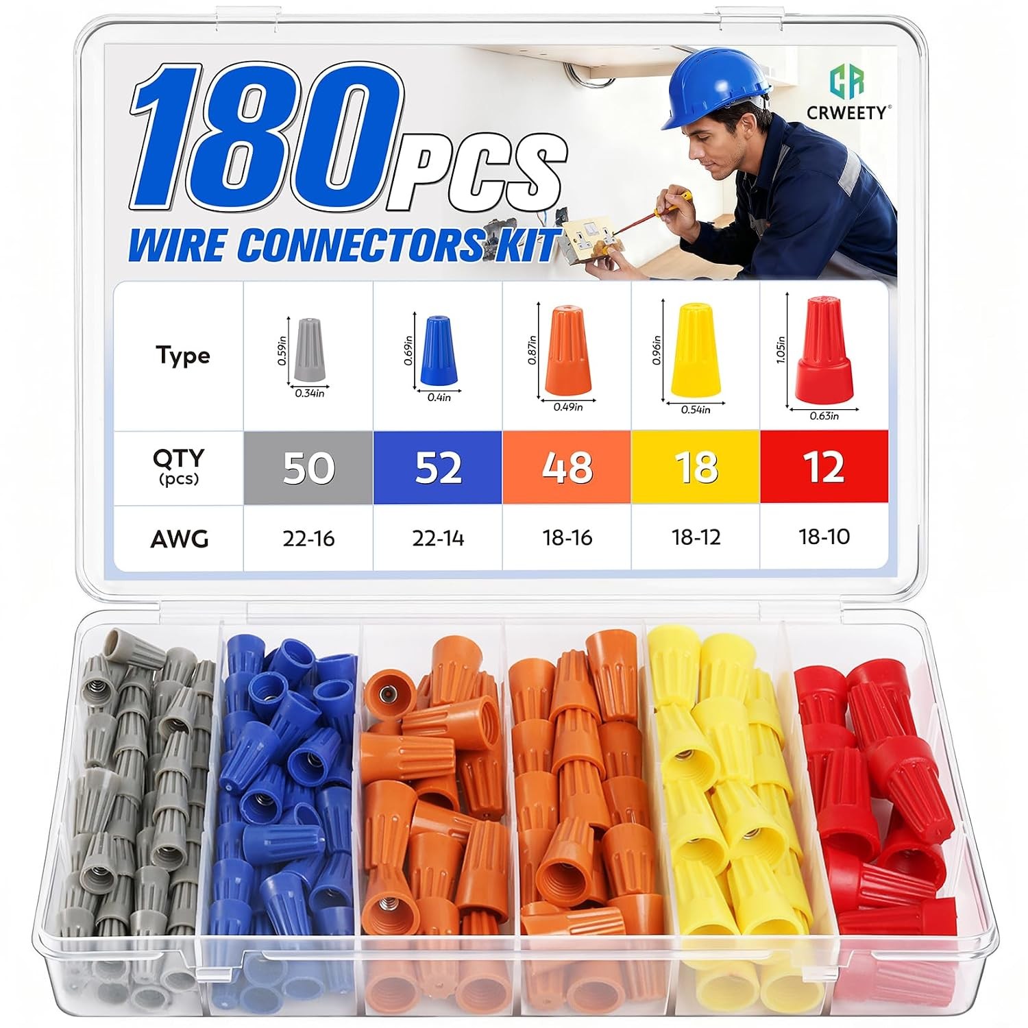 180 PCS Wire Connectors Nuts Electrical Wire Caps Small Assortment Kit Twist On