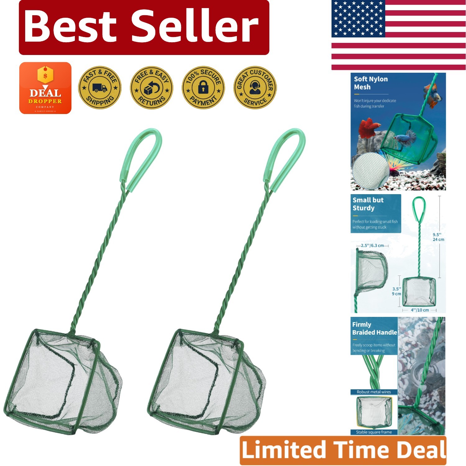 Compact 4-Inch Skimming Cleaning Net for Ponds & Aquariums – 2 Pack Included