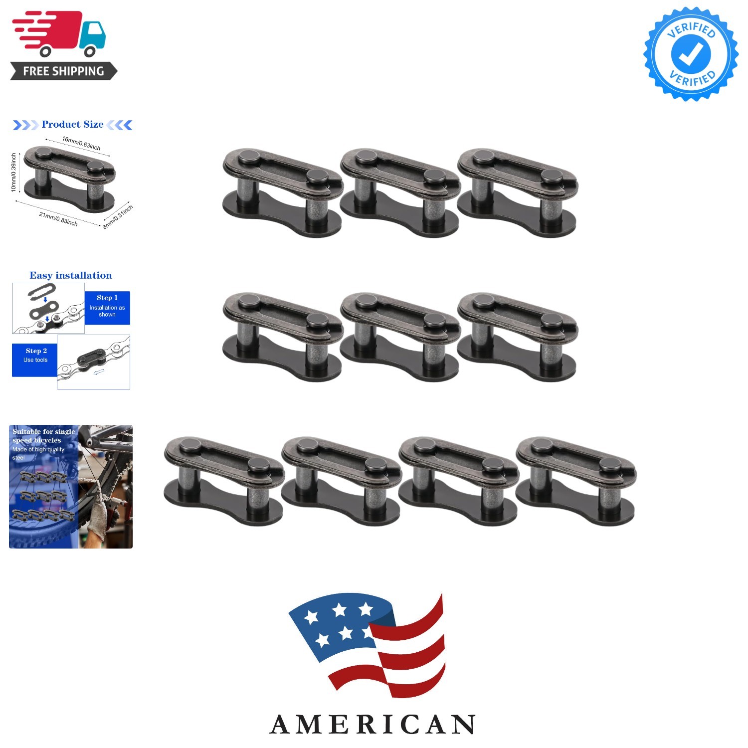 10 PCS Bike Chain Master Link, Single Speed Bicycle Master Link for Bicycle Cha