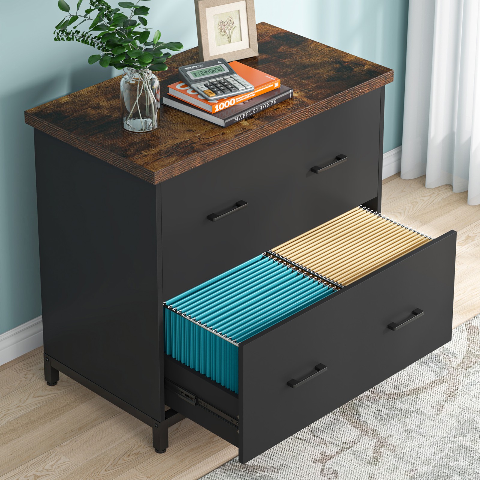 Lateral 2 Drawer File Cabinet Lockable Home Office Storage Filing Organizer