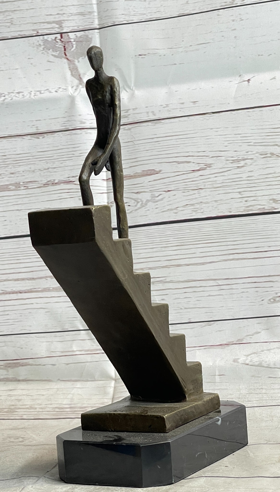Signed Nick Mid-Century Stair Climbing Bronze Statue: Handcrafted Home Artwork