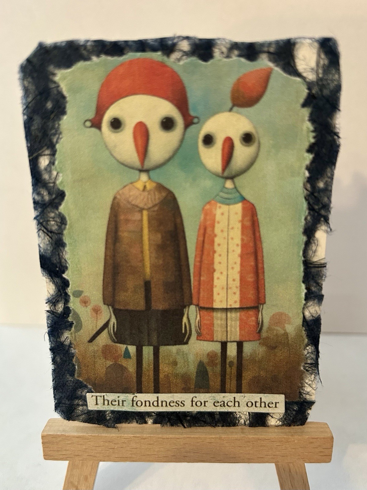 ACEO Art Card/Collage-abstract birds, the fondness of each other