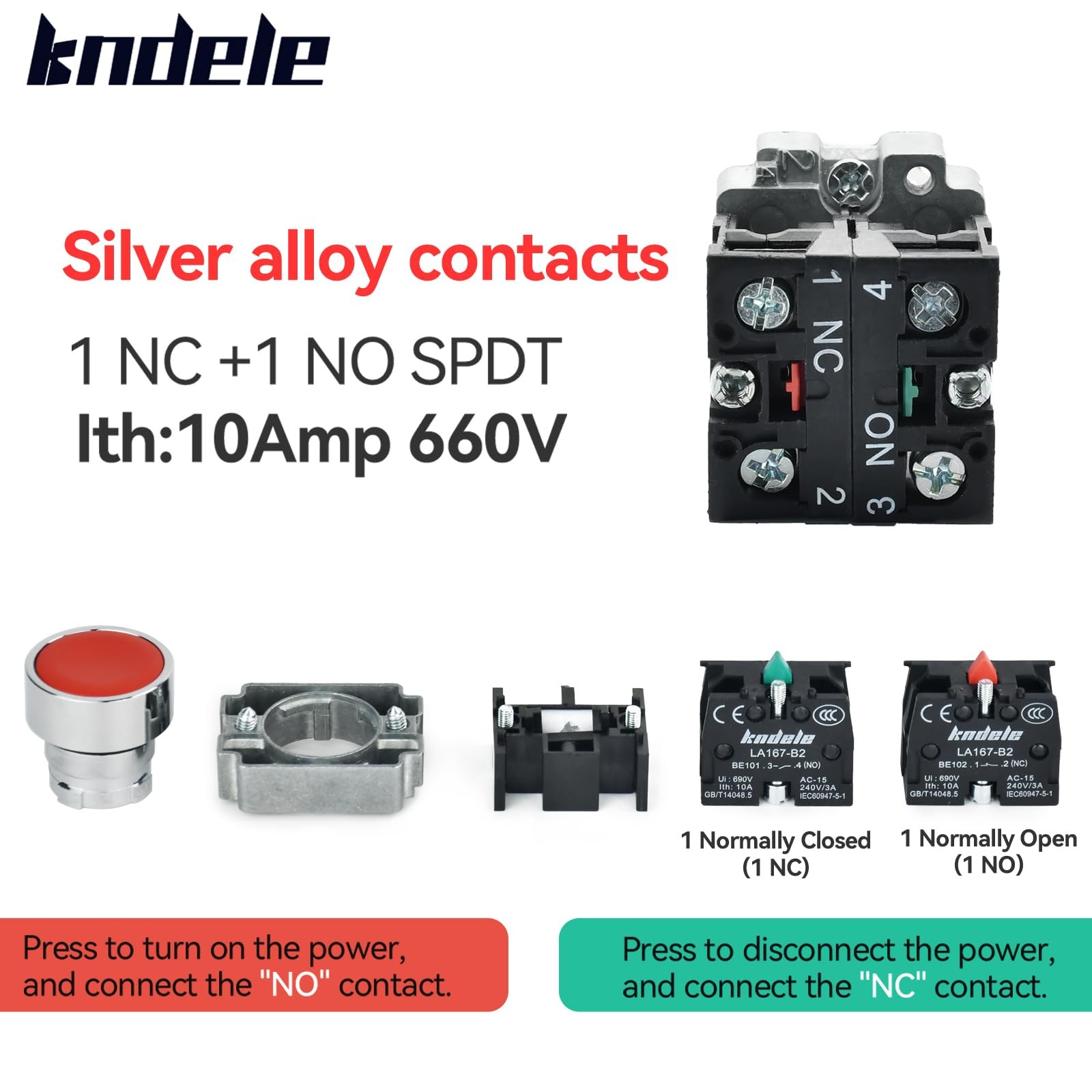 2 PCS 10A 22MM Latching Push Button Switch 1NO 1NC SPDT 660V AC Waterproof