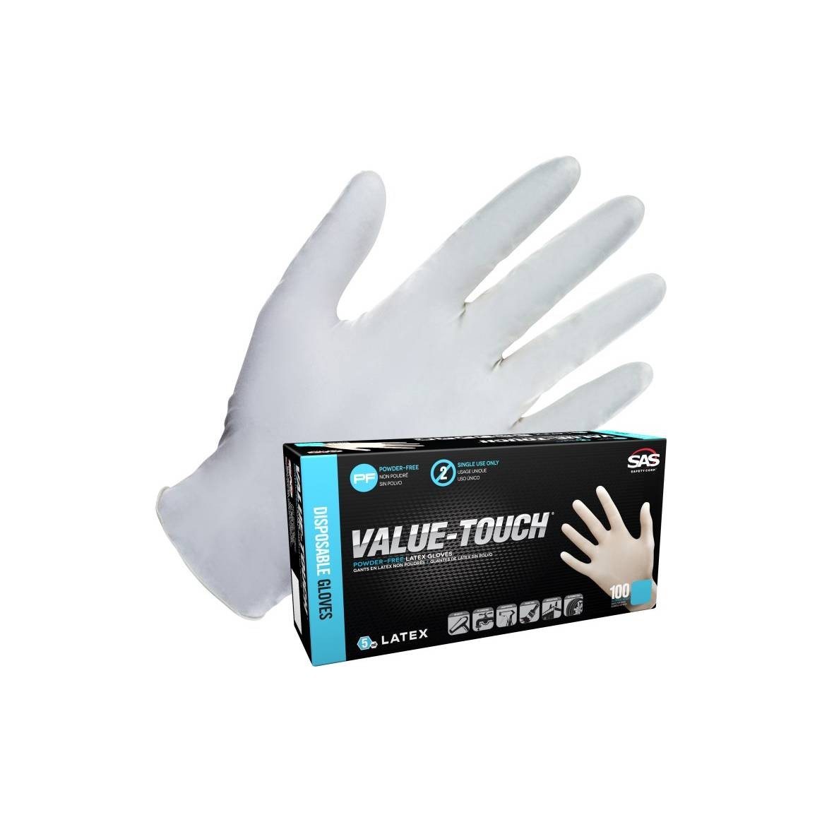 SAS 6594-20 Value-Touch Latex Disposable Gloves, 5 mil, XL, 100 pack