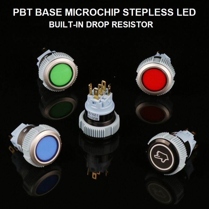 19mm Tri-color LED Black Plastic 2NO 2NC5A 250V Ring LED IP67 Push Button Switch