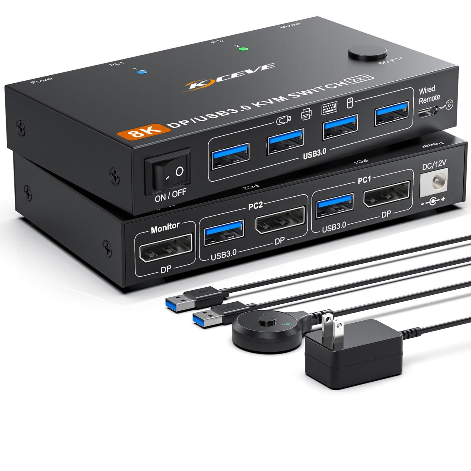 KVM Switch 2 Computer 1 Monitor Displayport 4K240Hz 8K60Hz, USB 3.0 KVM Switc...