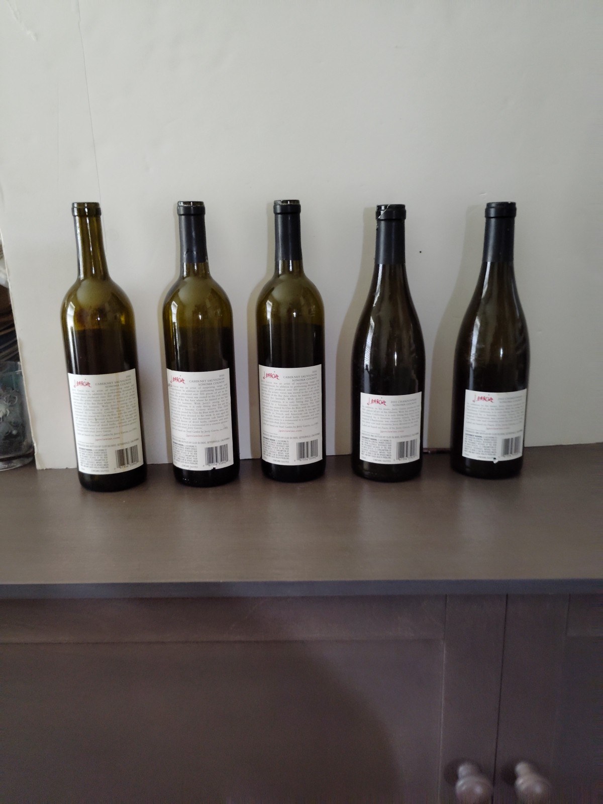 Jerry Garcia (Grateful Dead) 5 Empty 2000 & 2002 Wine Bottles