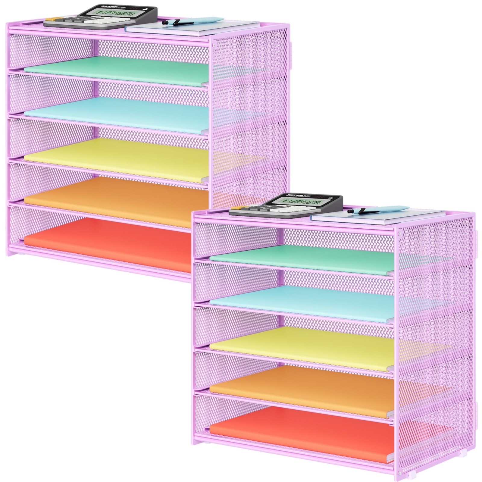 Biciyarn 2 Pack 6 Tier Paper Organizer, 12.5" x 9.1" x 13.3", Purple-2pack