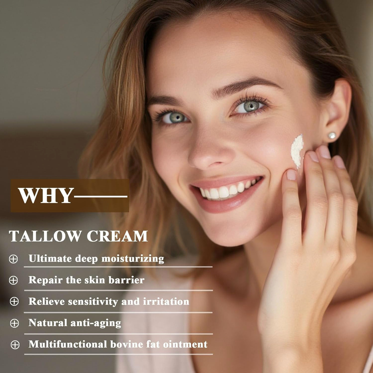Beef Tallow & Honey Balm for Skin Organic Grass-Fed Face Moisturizing Cream