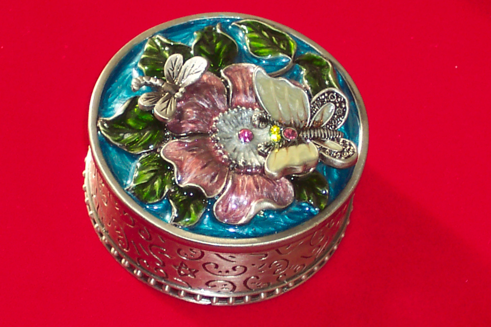 Butterfly/Dragonfly Enameled Inlaid Pewter Trinket