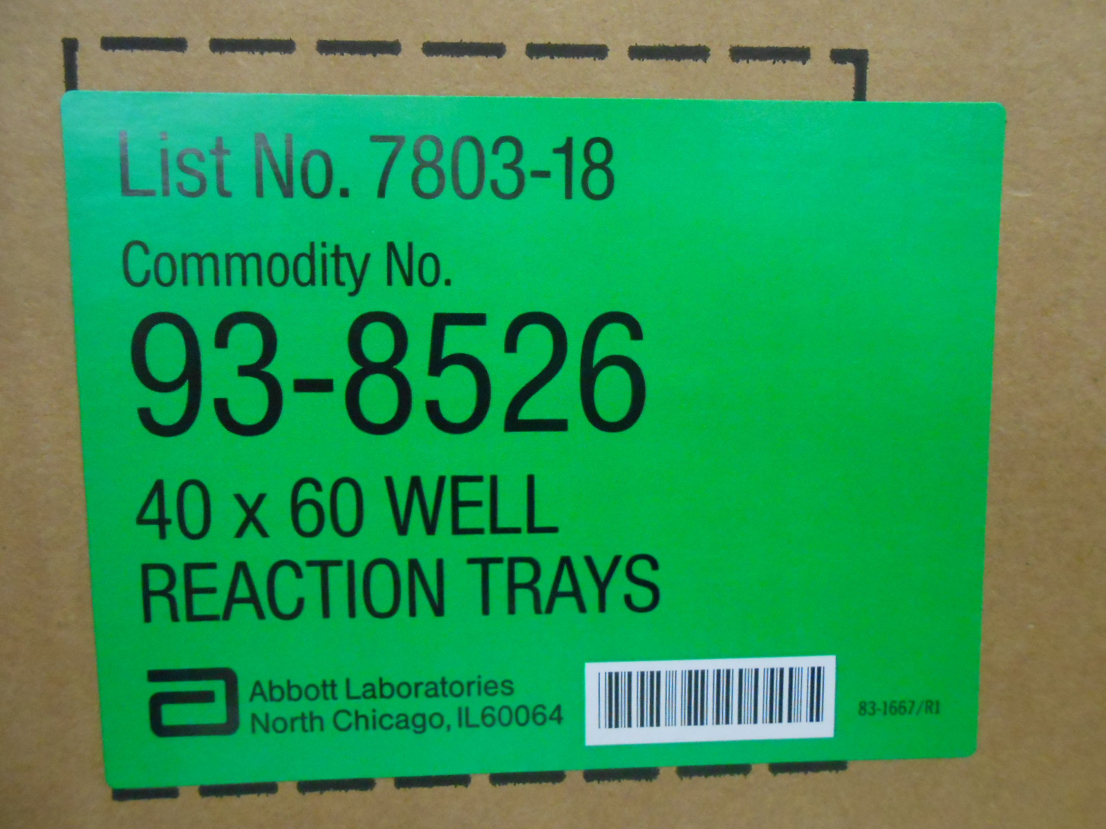 1 BOX  OF ABBOTT REACTION TRAYS 40 TRAYS X 60 WELL 7803-18 93-8526