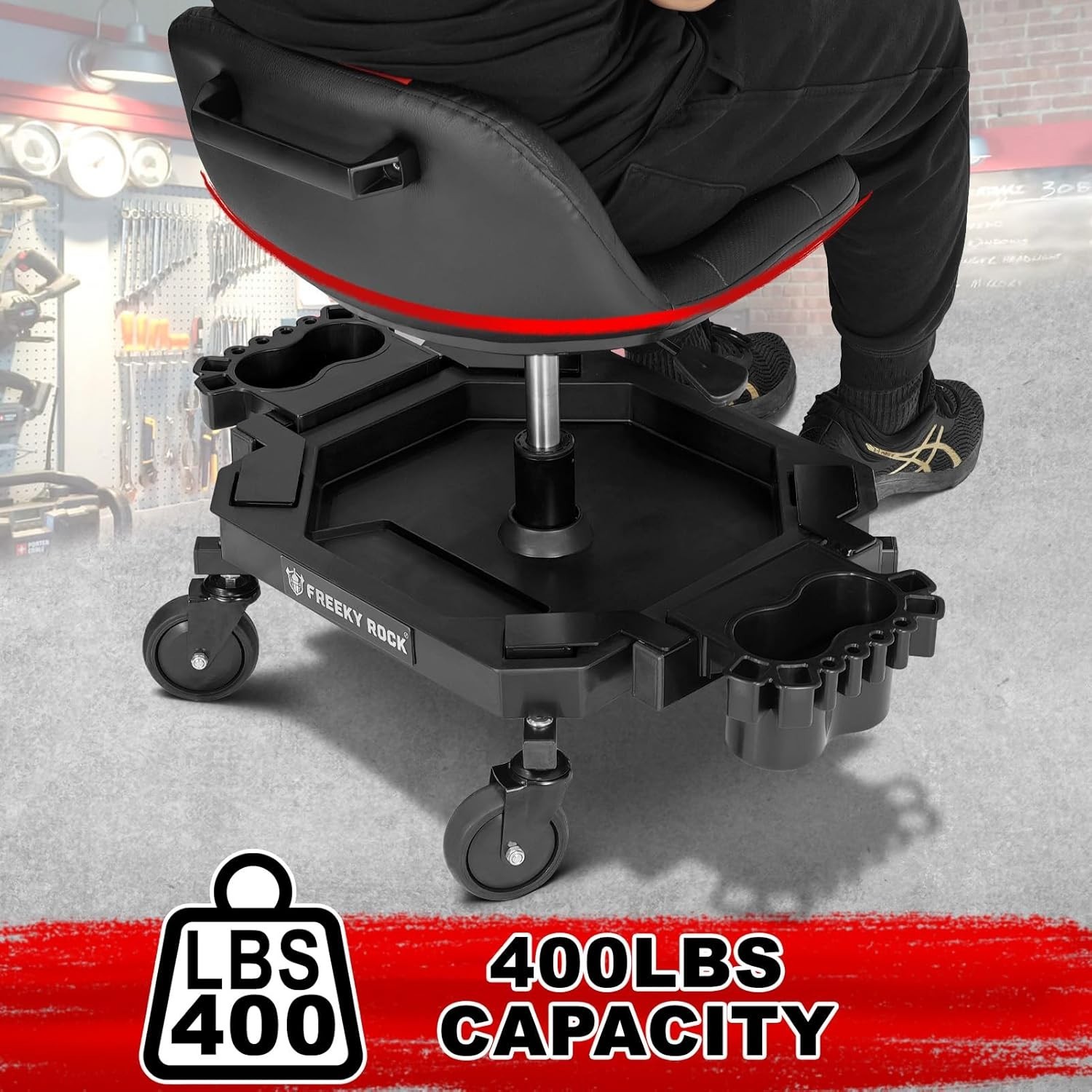 Rolling Stool with Wheels, Adjustable Height Pneumatic Garage Work Mechanic S...