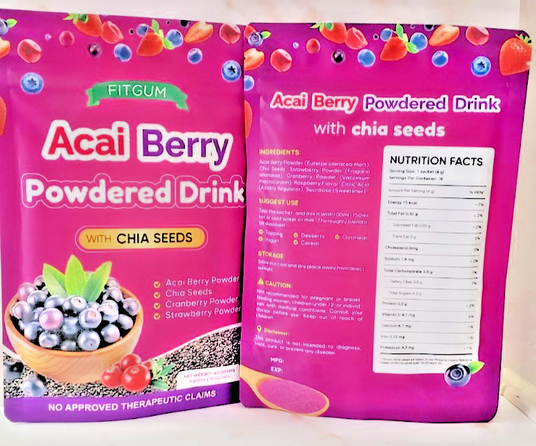 FITGUM Acai Berry Juice Powdered Drink  with Chia Seeds 10 Sachet