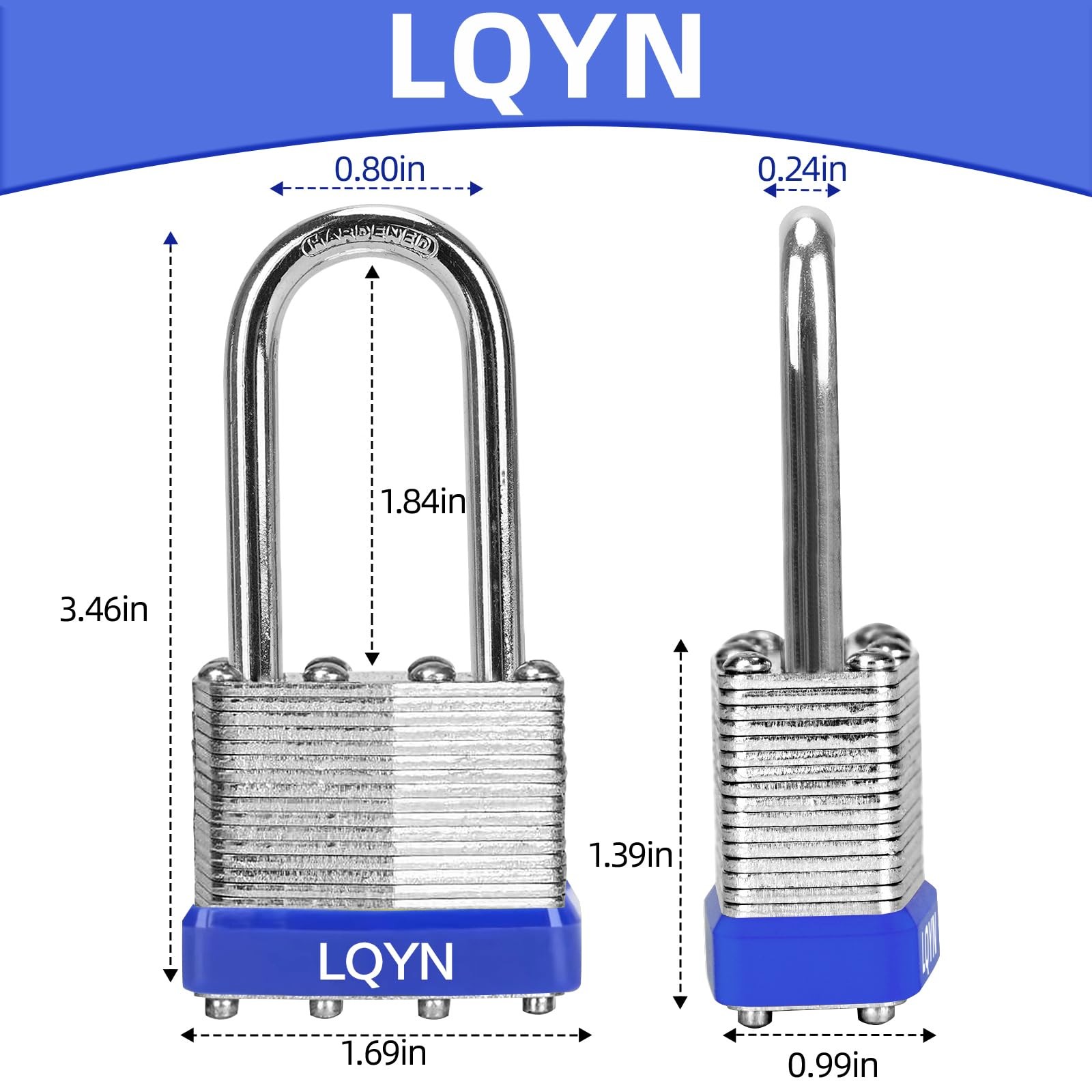 Padlocks with Same Key, LQYN 12 Pcs Laminated Keyed 12 Pack Blue, blue silver