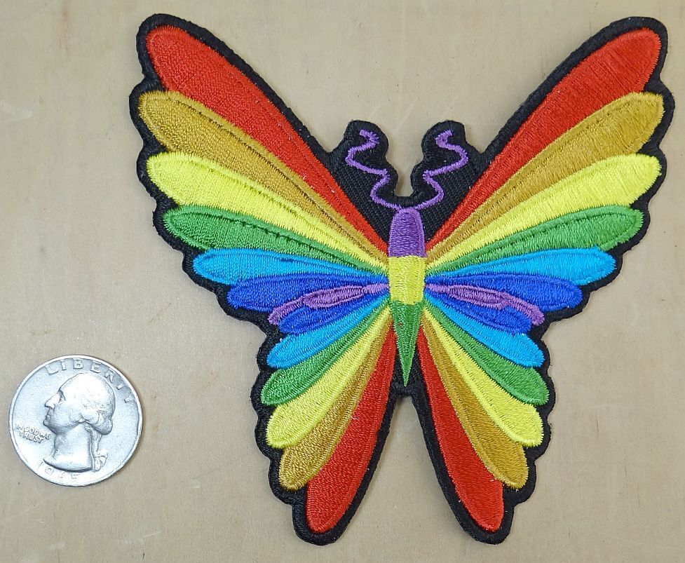 MULTI COLORED BUTTERFLY IRON-ON / SEW-ON EMBROIDERED PATCH 4" x 4 "