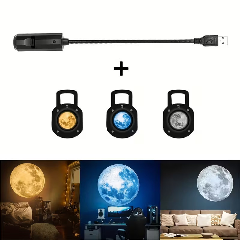 Galaxy Planet & Moon Projector Lamp LED 360° Rotating Night Light USB Powered US
