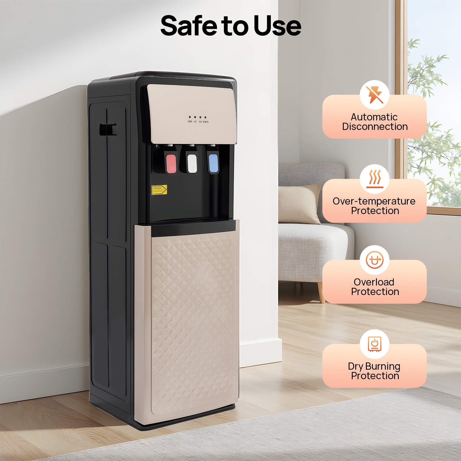 Bottom Loading Water Cooler Dispenser, 500W Hot & Cold Water Floor Standing