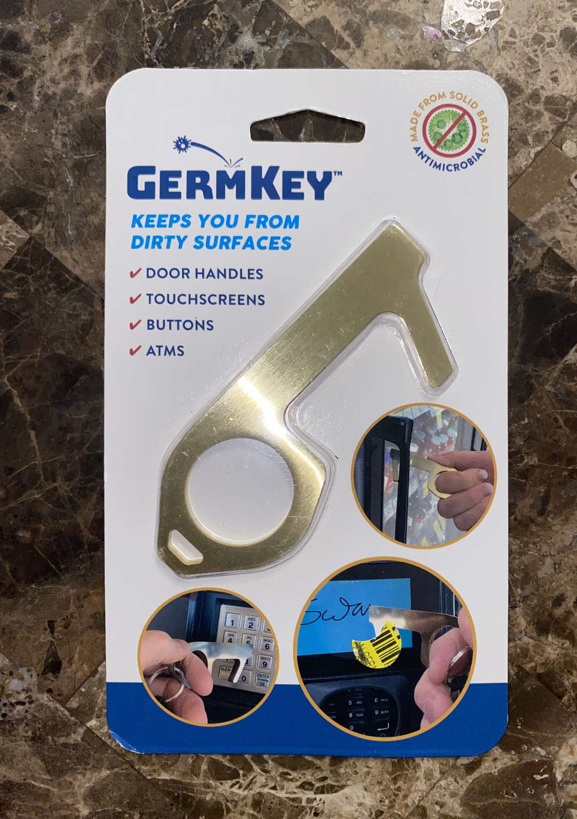 Germ Key Antimicrobial Door Opener Elevator Button No-Touch Brass Contactless