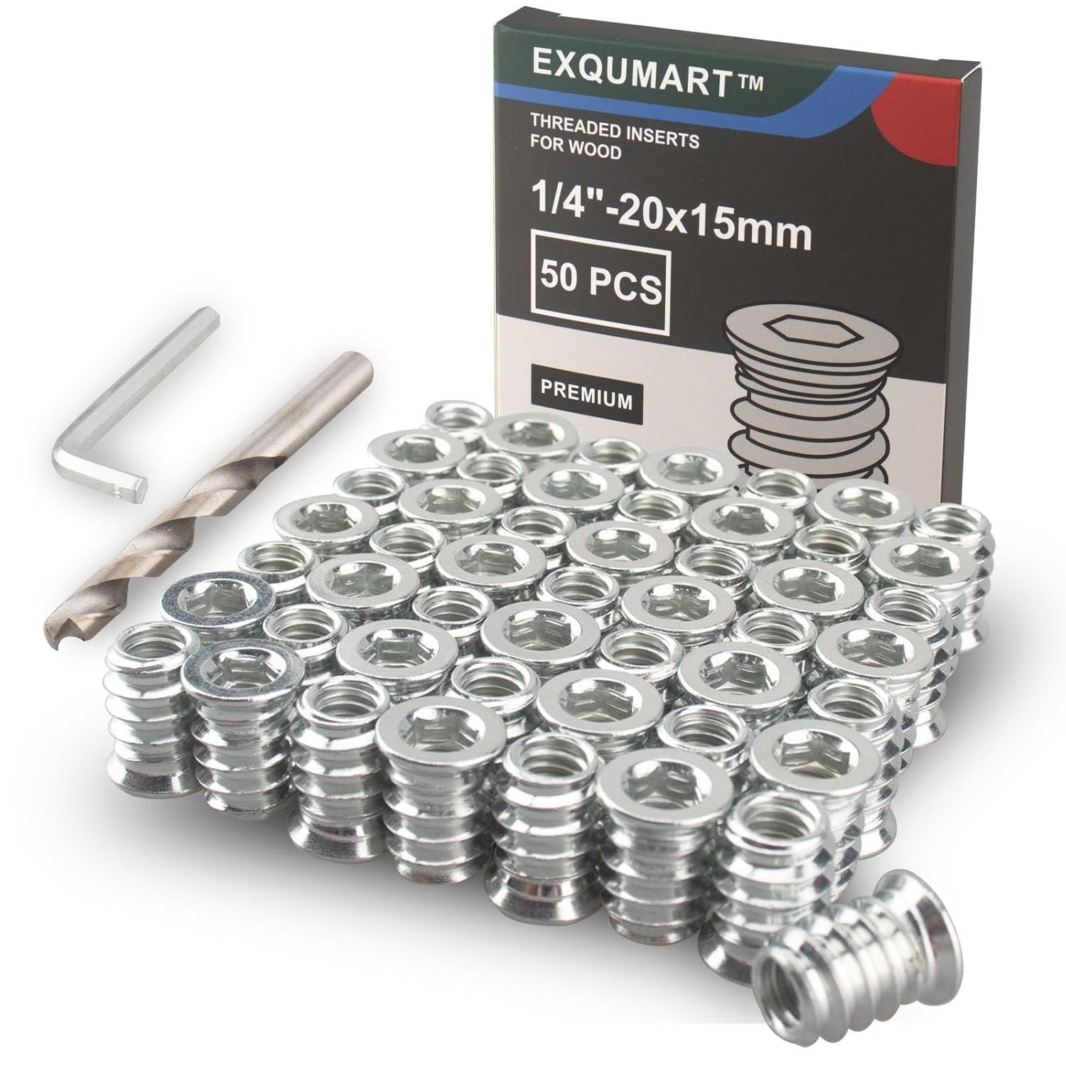 EXQUMART 50 Pcs Premium Threaded Inserts for Wood, 1/4-20