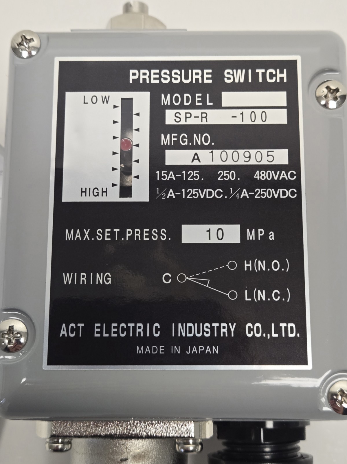 ACT ELECTRIC PRESSURE SWITCH SP-R-100. 10 MPa