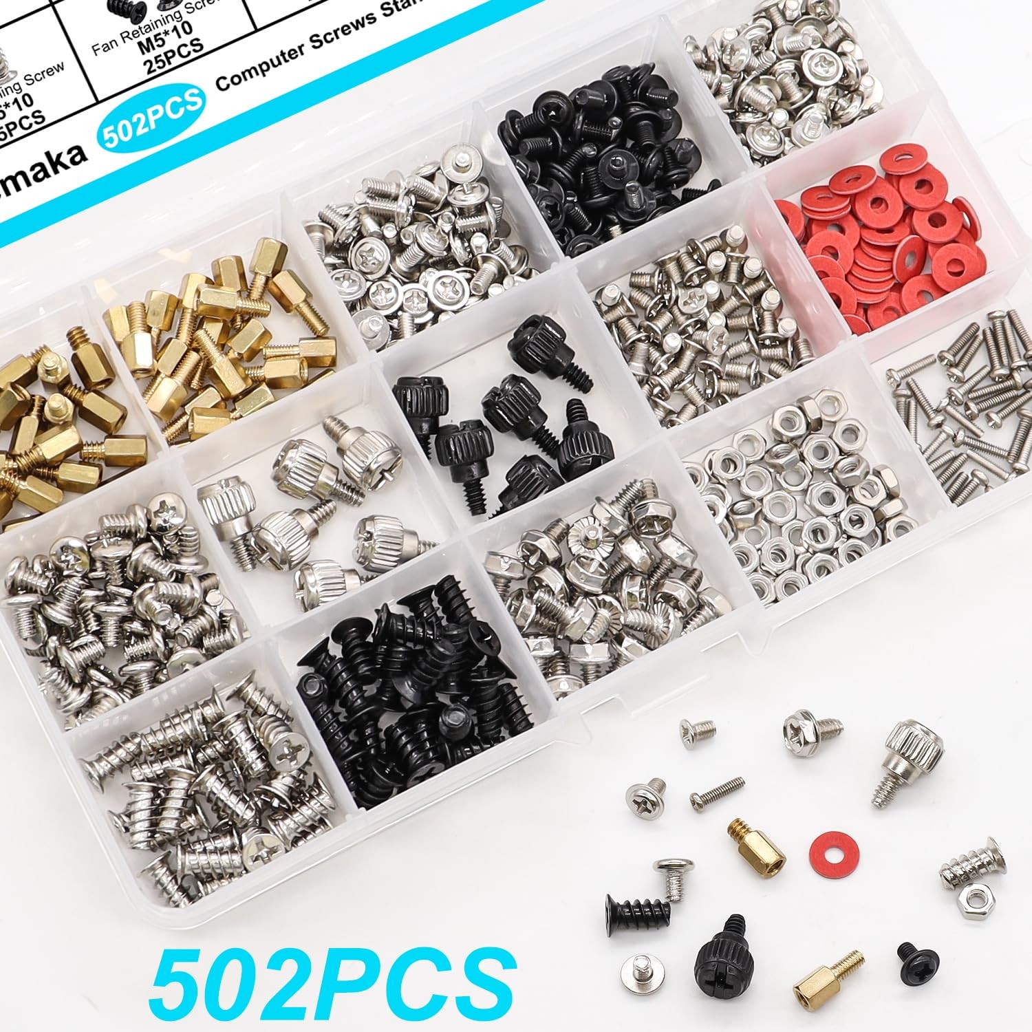 Bemaka 502PCS Computer Screws Assortment Kit, 502PCS, Silver/Metallic
