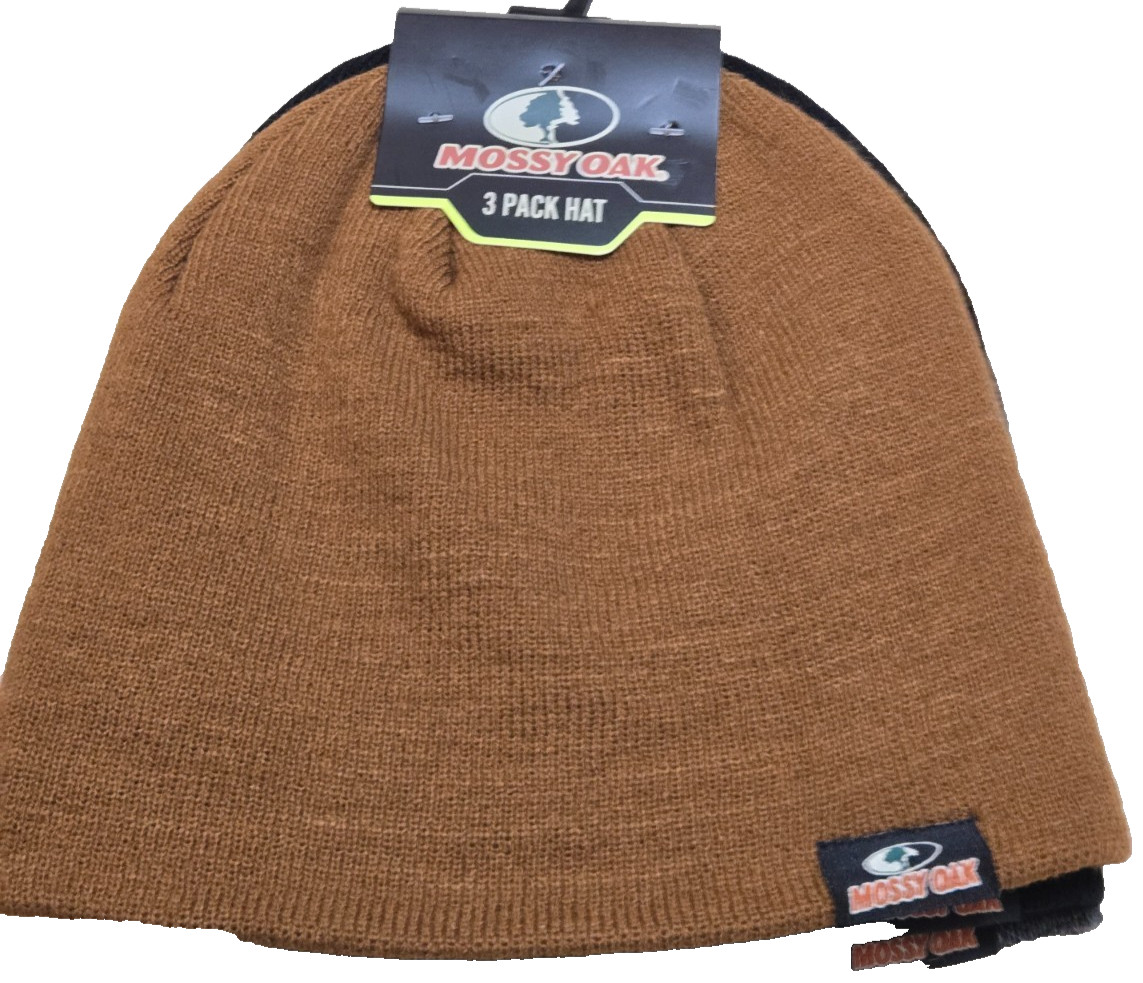 Mossy Oak Thermal Winter Hats 3 PK Brown/Blk/Gray NWT
