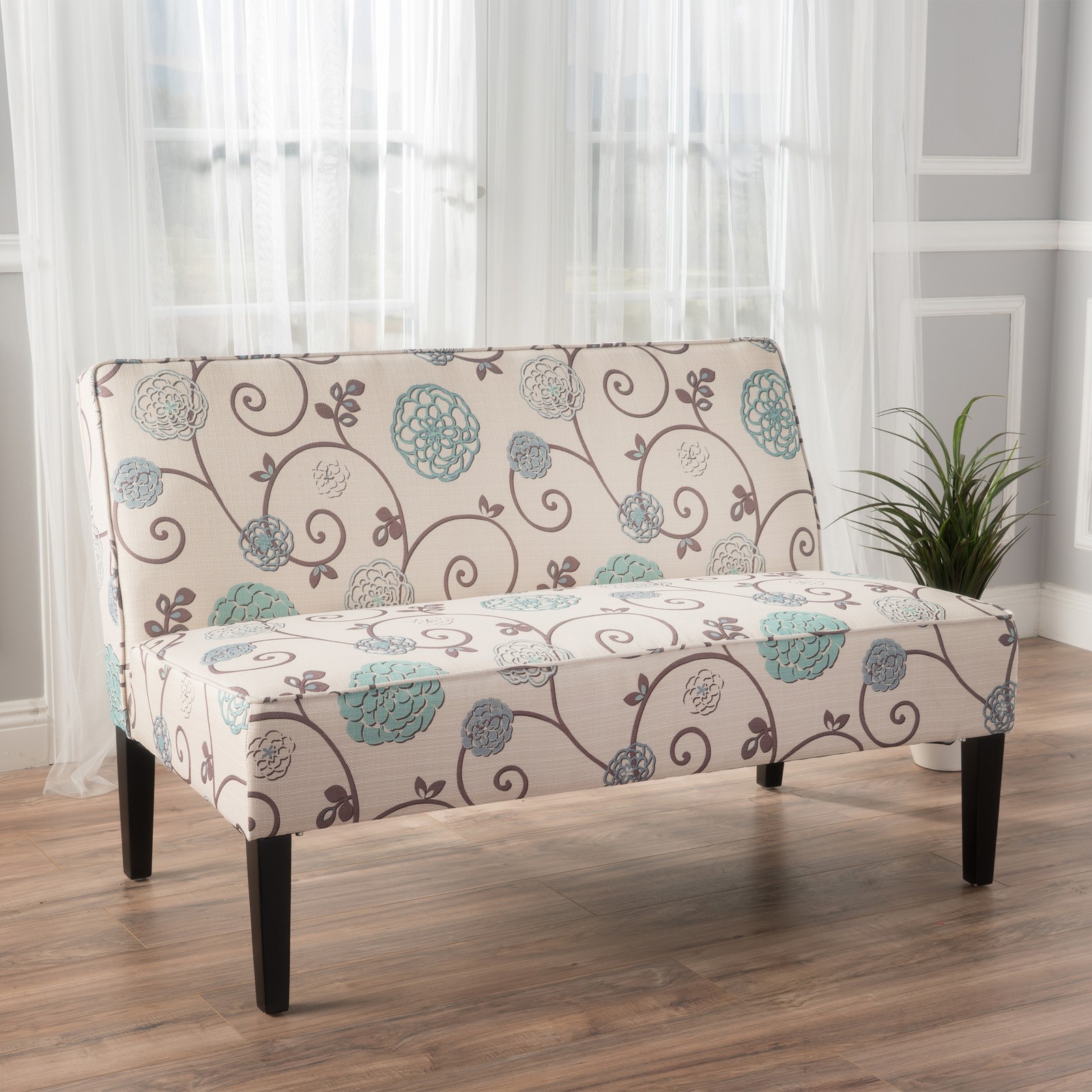 50'' Upholstered Loveseat|White and Blue