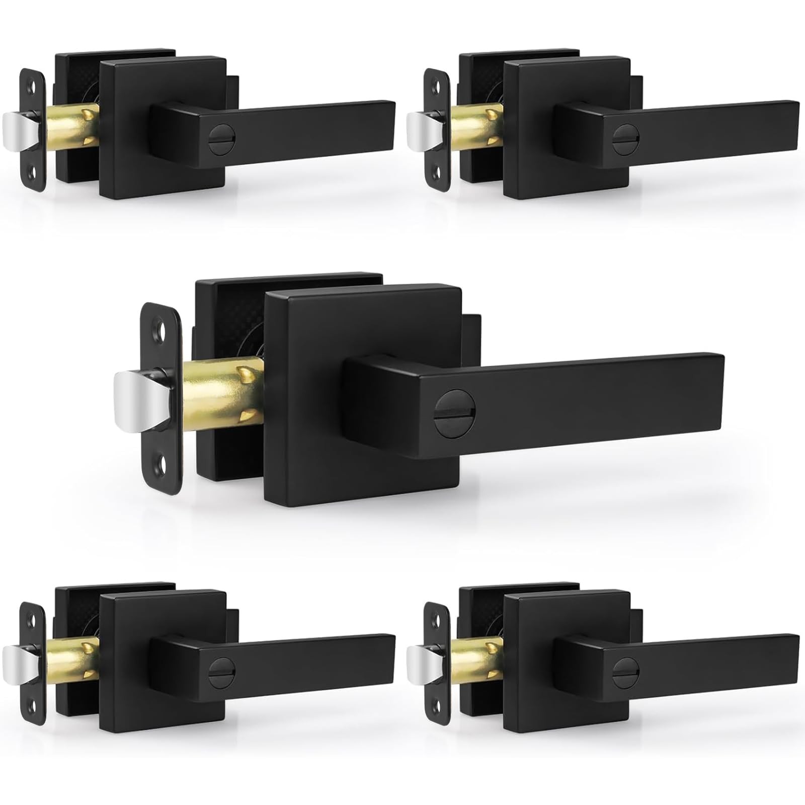 5 Pack Matte Black Door Handles Interior Door Knobs, Home Improvement Keyless...