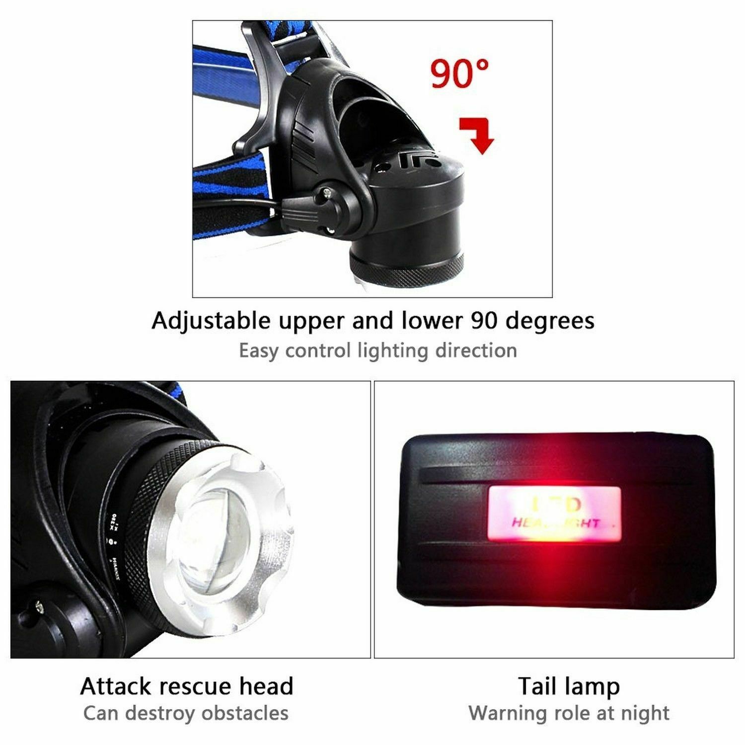 LED Headlamp Rechargeable Headlight Zoomable Head Torch Lamp Flashlight
