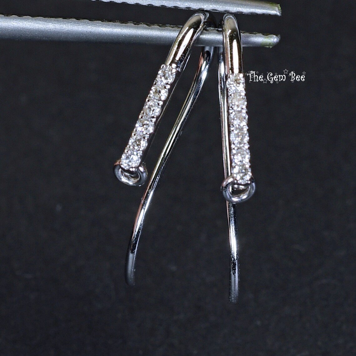 12mmx15.5mm 14k Solid White Gold Diamond Earwires PAIR