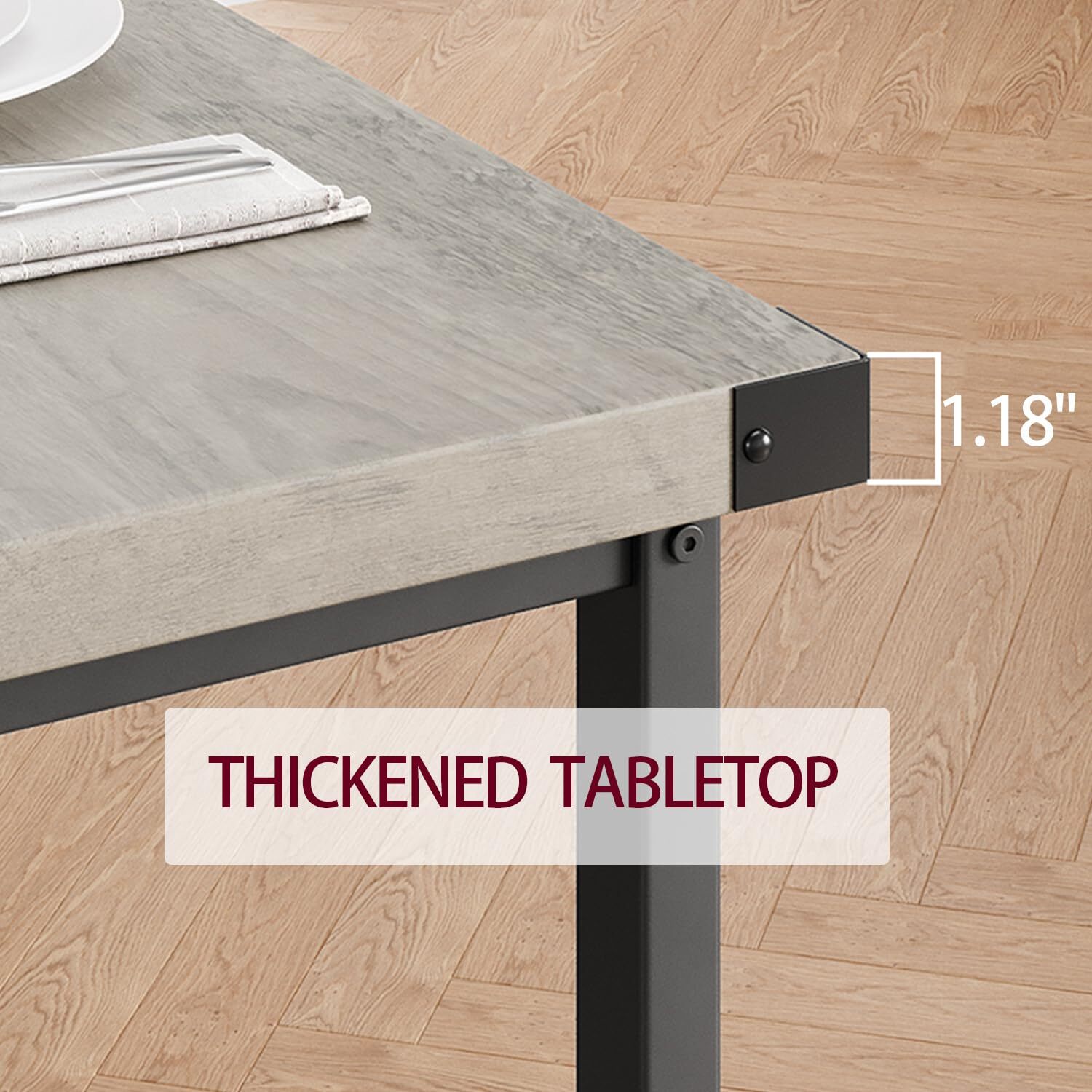 Dining Table Set for 4 Dinette Home Rectangular Kitchen Table and 2 Benches Grey