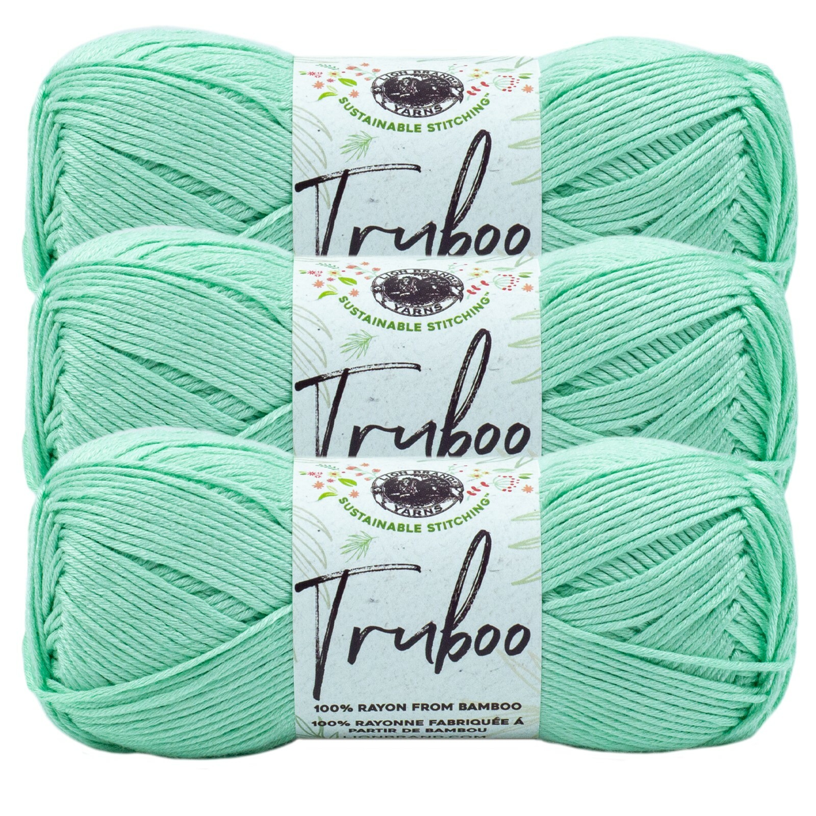 (3 Pack) Lion Brand Yarn 837-156 Truboo Yarn, Mint