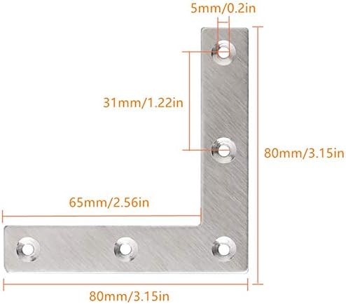 Flat L Shaped Corner Bracket, Tiberham 10 Pcs 80 x 80 mm Stainless Silver
