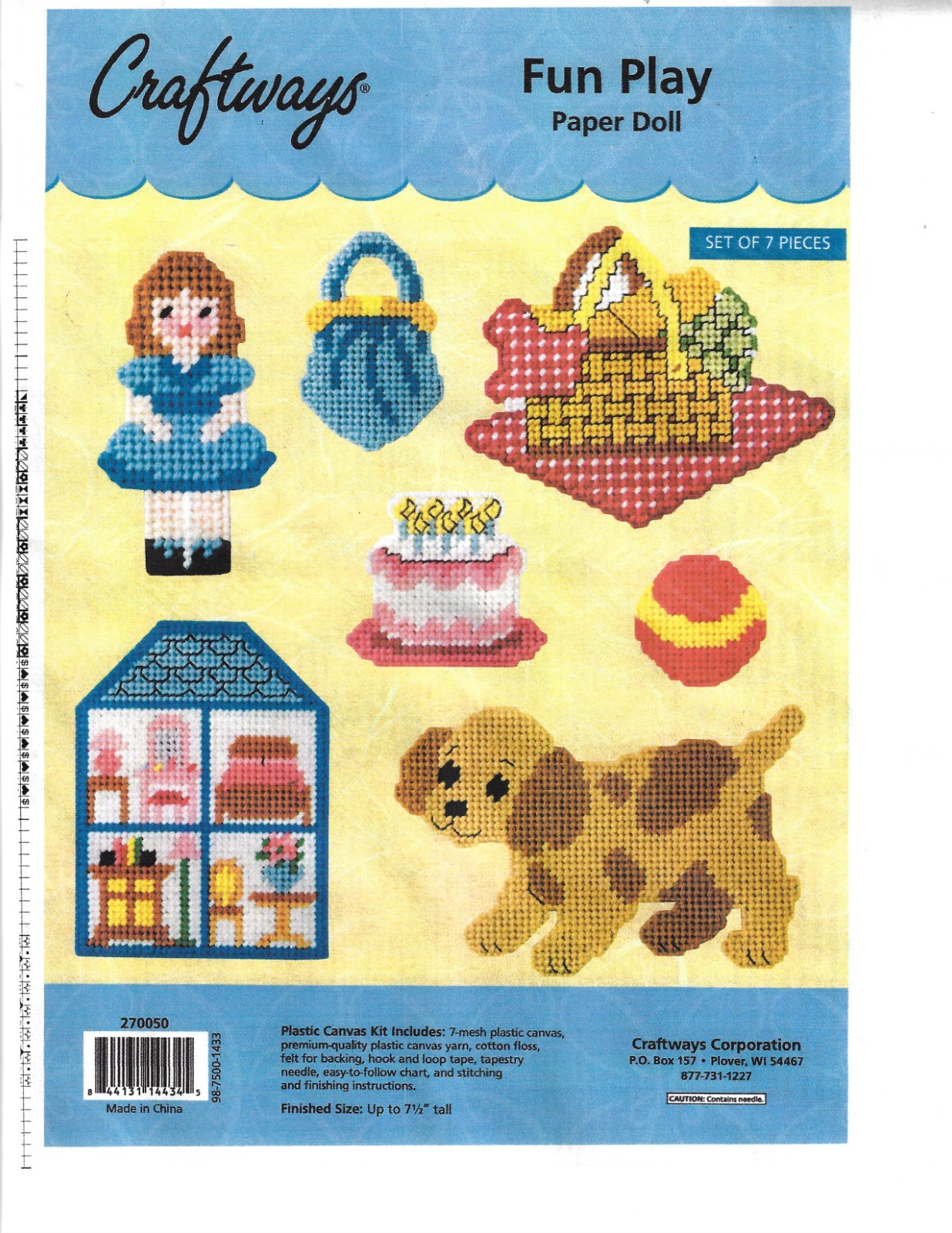 FUN PLAY PAPER DOLL  7ct plastic canvas  PATTERN  (#TF0281)