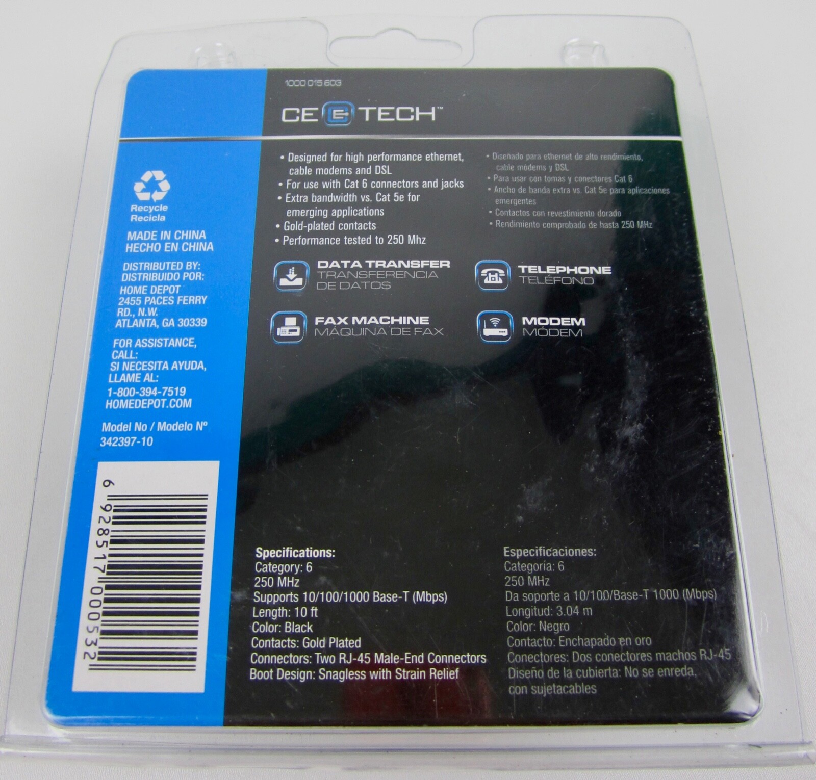 *** Brand New! Black 10ft CE TECH CAT6 Patch Cord ***