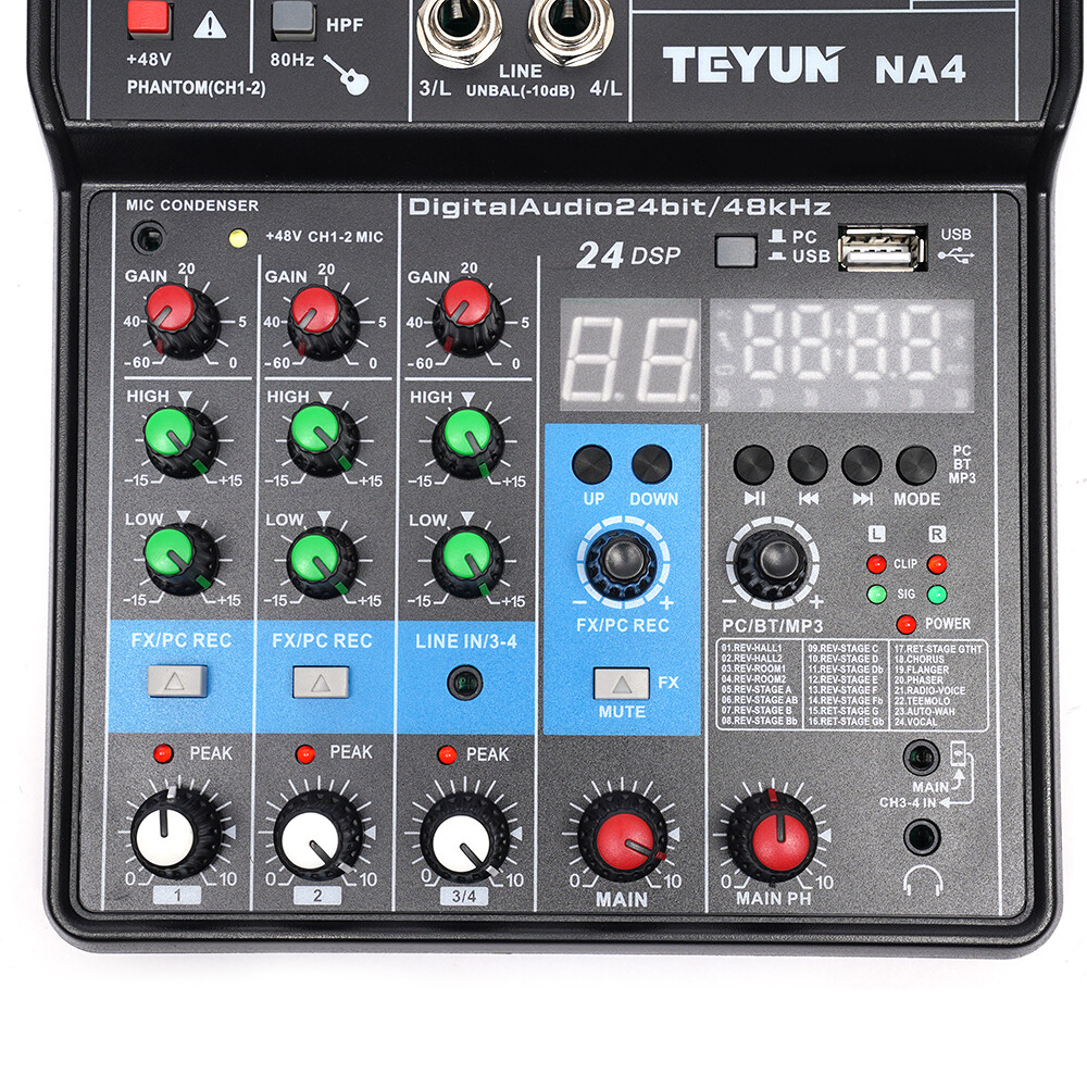 Pro 4 Channel Studio Audio Mixer Bluetooth USB DJ Live Sound Mixing Console