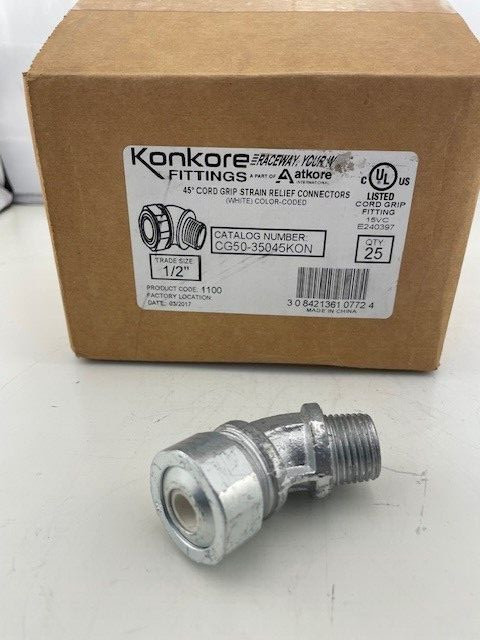 Konkore CG50-35045KON 1/2" Cord Grip Con, 45 deg, .25-.35", Steel priced/pc