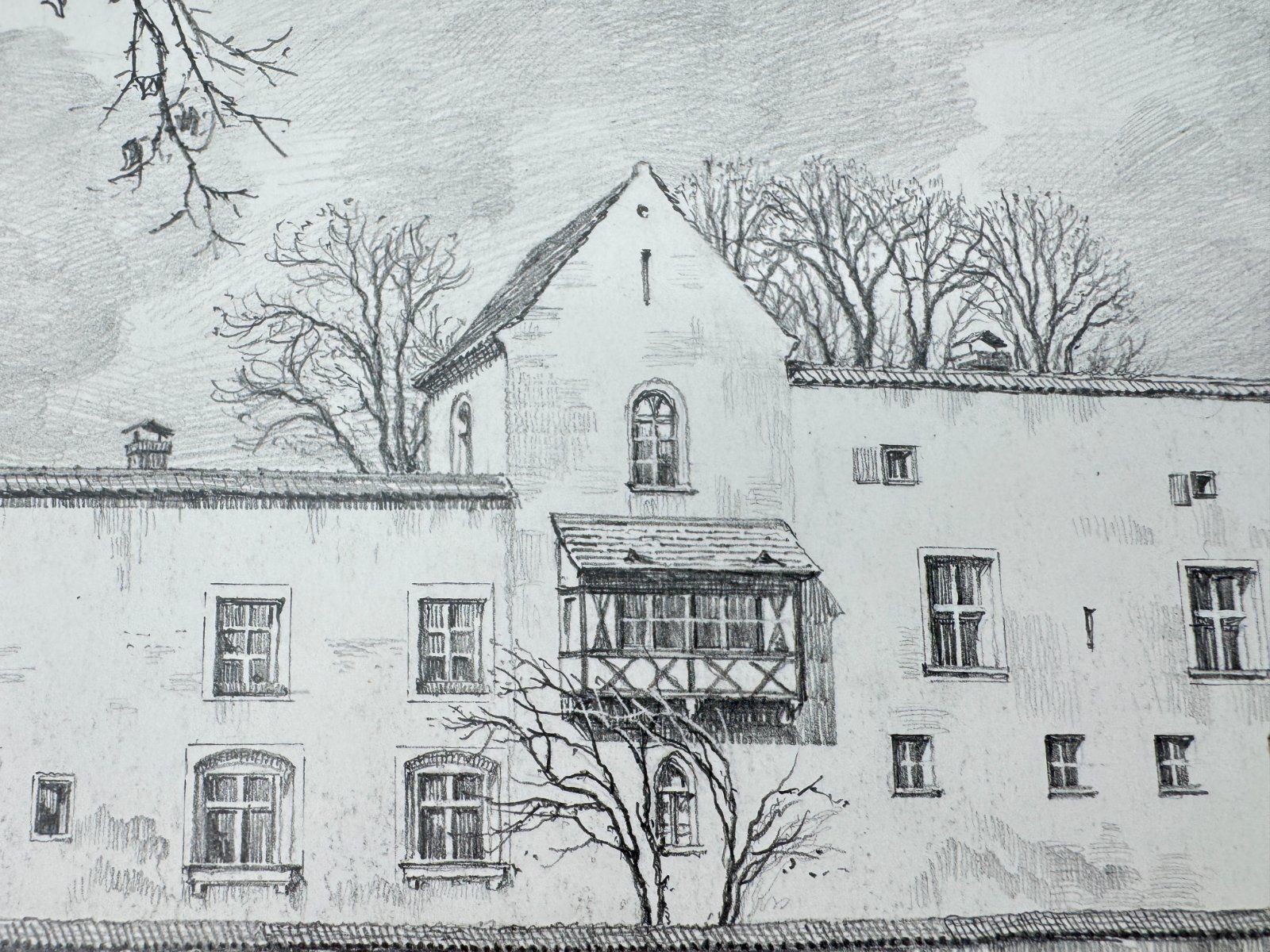* HEINZ WEHLISCH DRAWING CASTLE GRÜNWALD MUNICH VIEW SIGNED